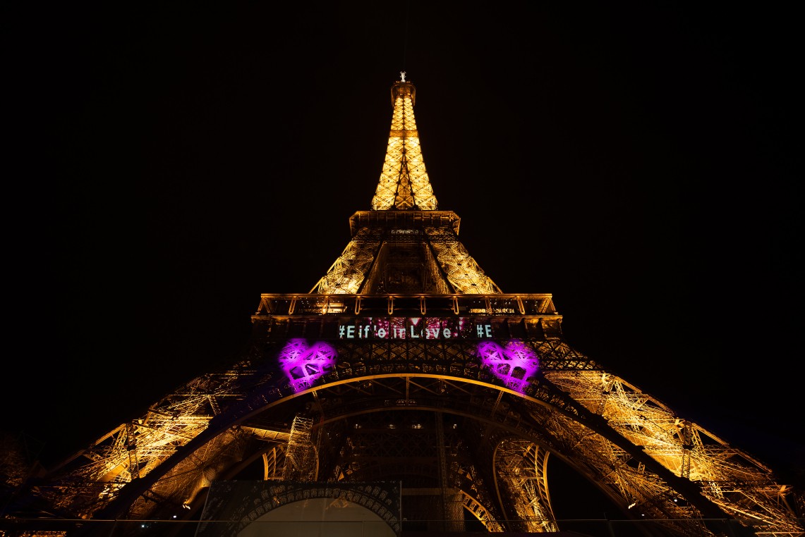 The Eiffel Tower at night, Valentine's Day 2020